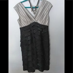 Adrianna Papell Tiered SlateGray/Silver Dress NWOT